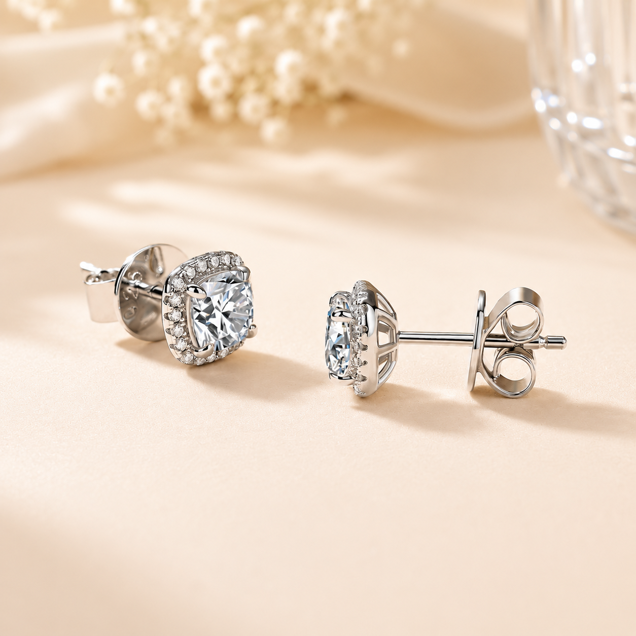 Cushion Cut 0.6 Carat Moissanite Diamond Stud Earrings 925 Sterling Silver