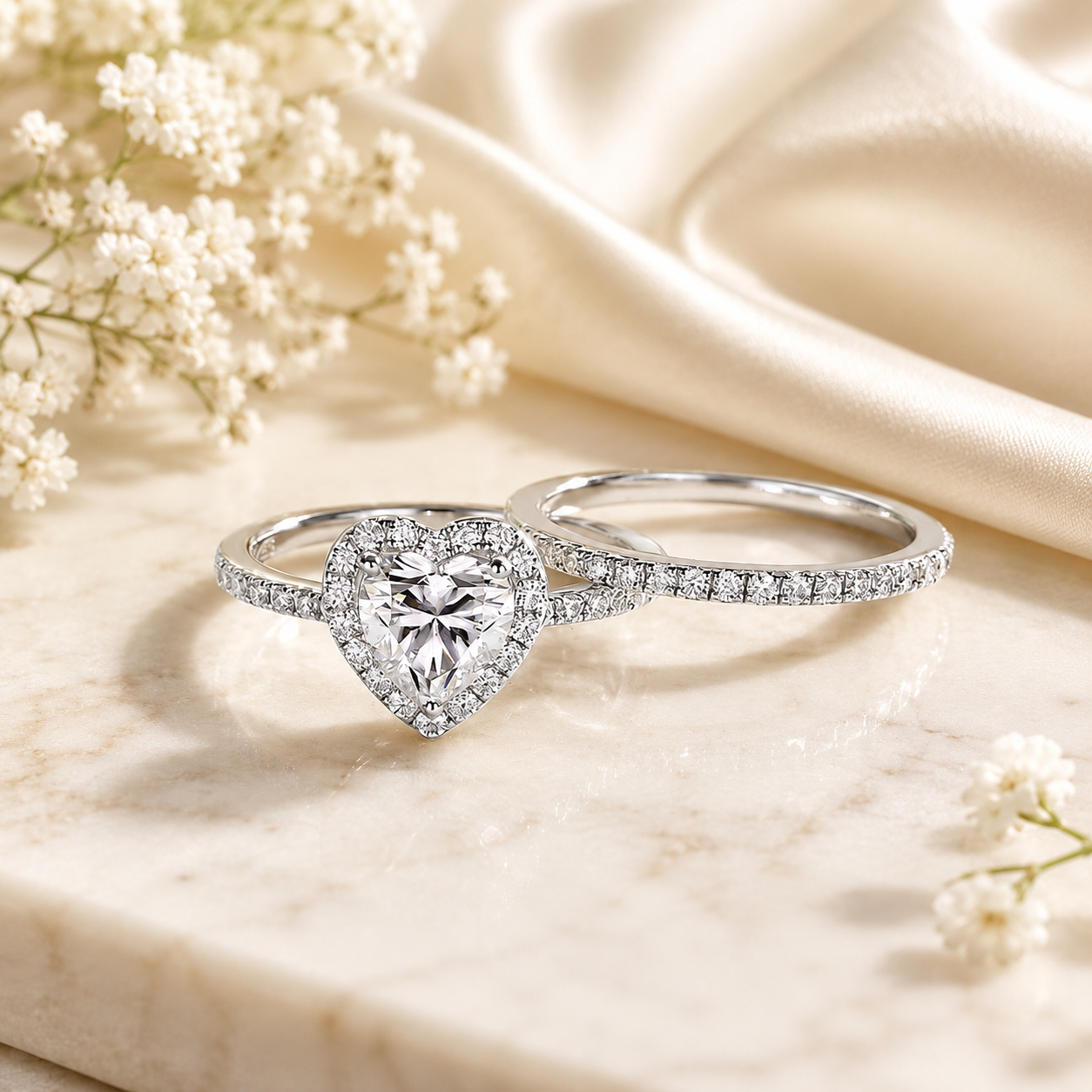 1 Carat Heart Moissanite Diamond Ring Set 925 Sterling Silver