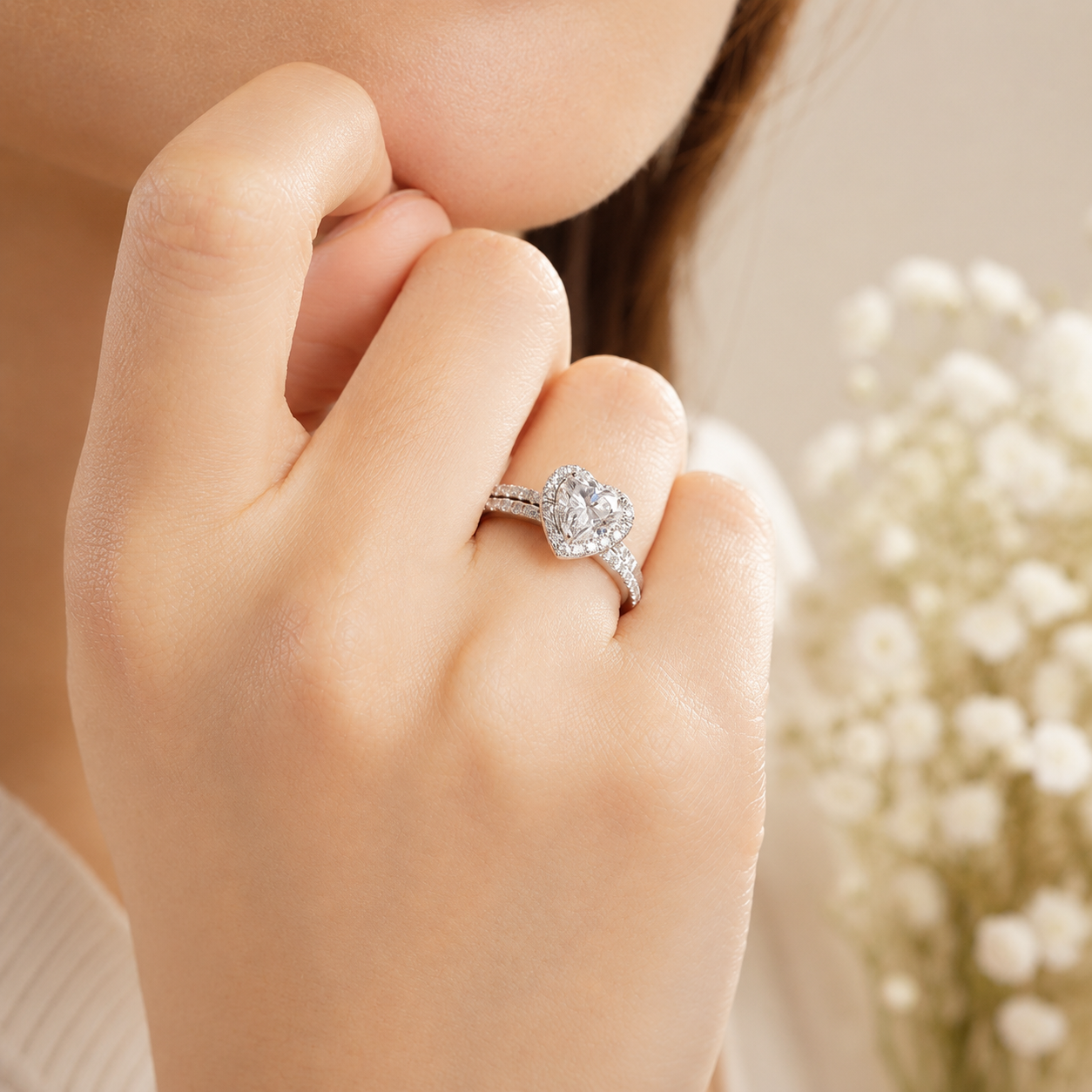 1 Carat Heart Moissanite Diamond Ring Set 925 Sterling Silver