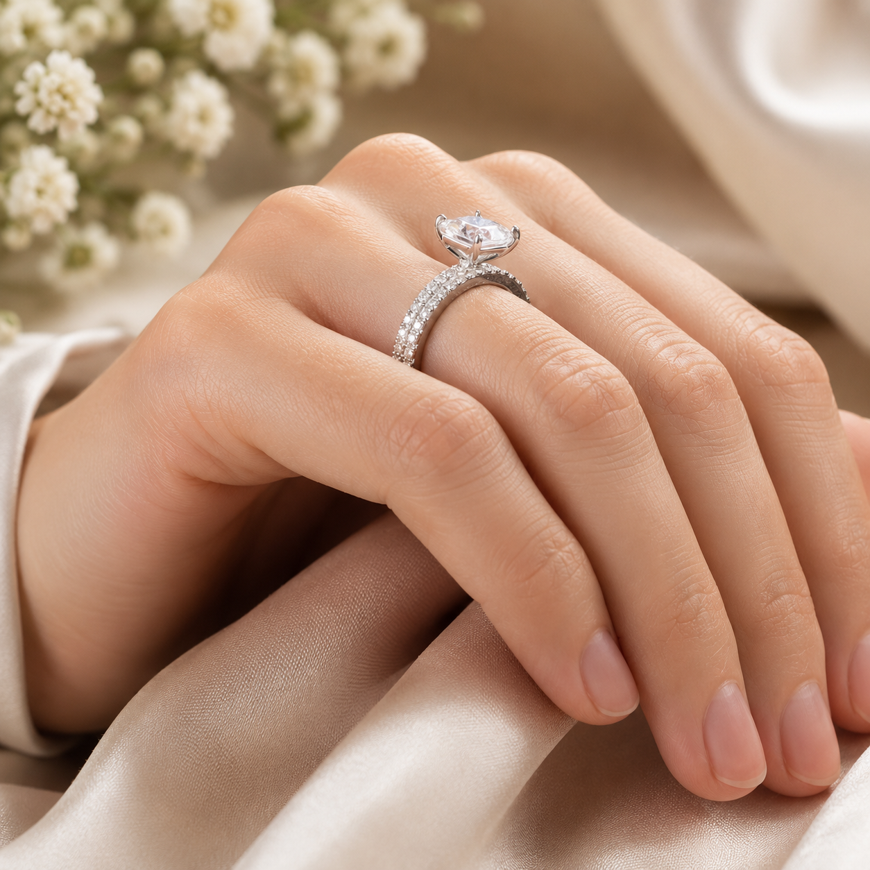 Princess Cut 1 Carat Moissanite Diamond Ring Set 925 Sterling Silver
