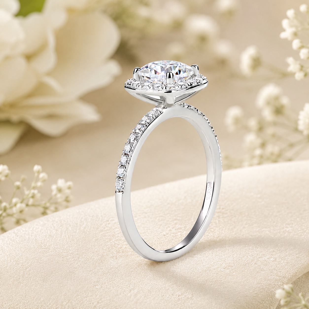 Cushion Cut 1 Carat Moissanite Diamond Ring Set 925 Sterling Silver