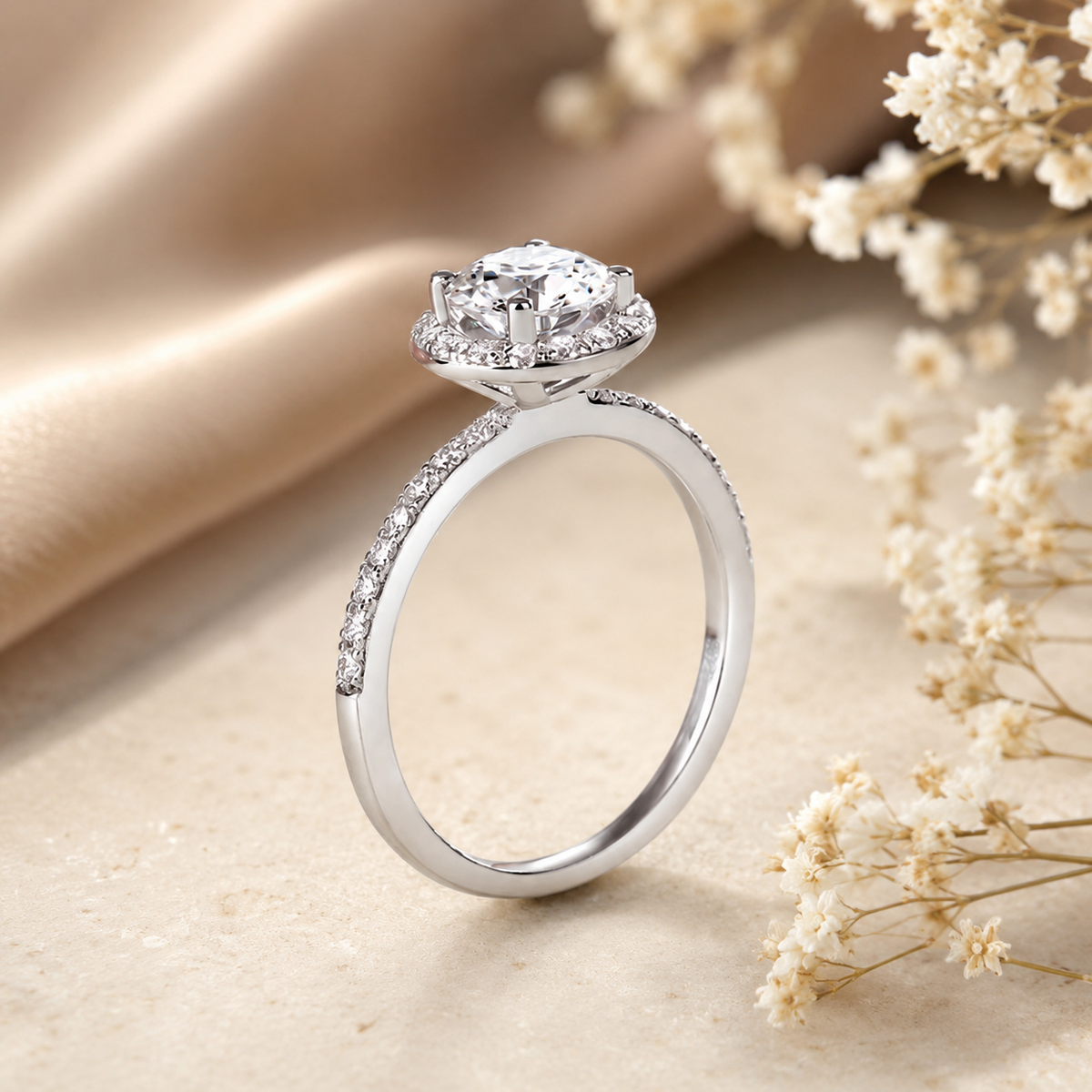 1 Carat Moissanite Diamond Halo Ring Set 925 Sterling Silver