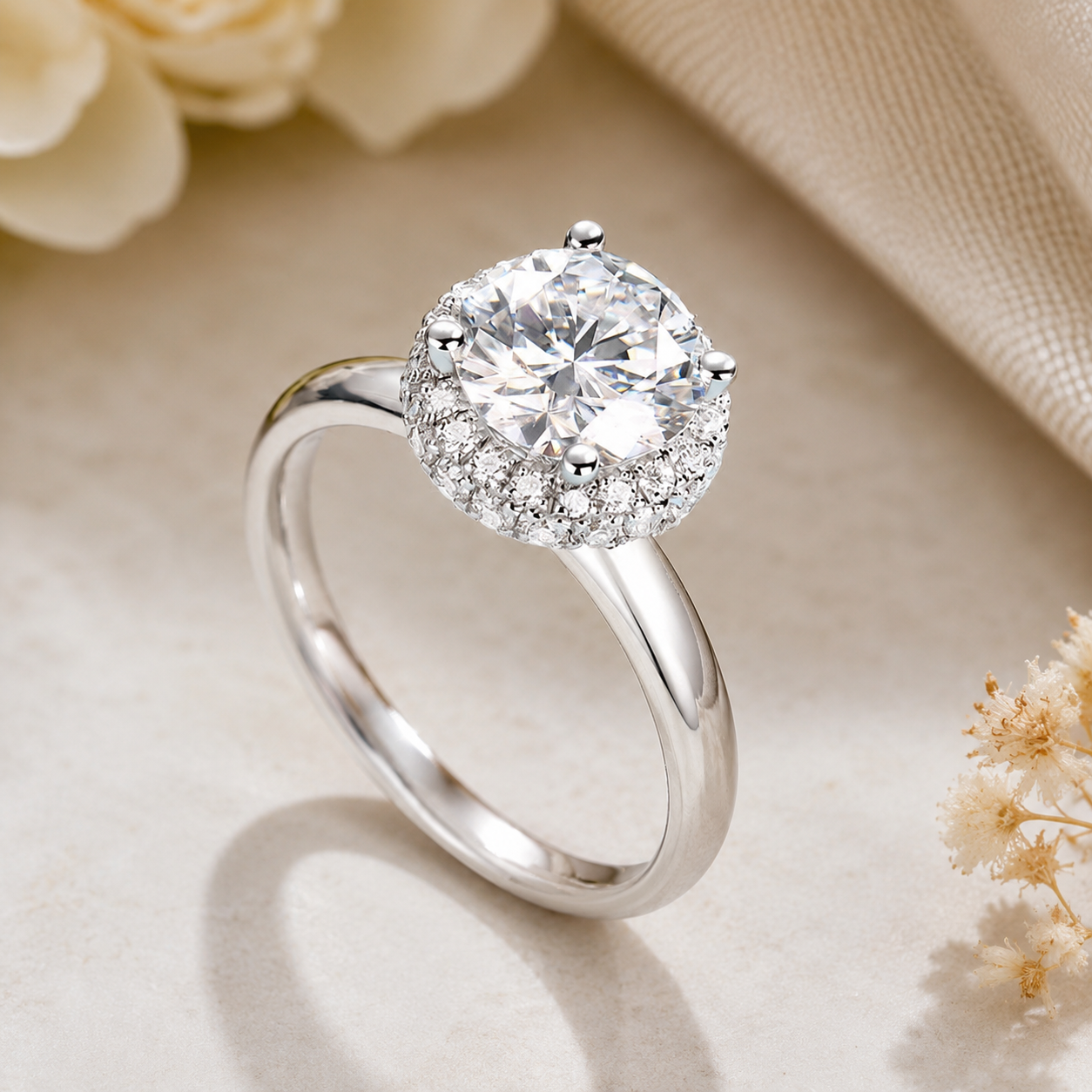 1.5 Carat Moissanite Diamond Ring Halo 925 Sterling Silver