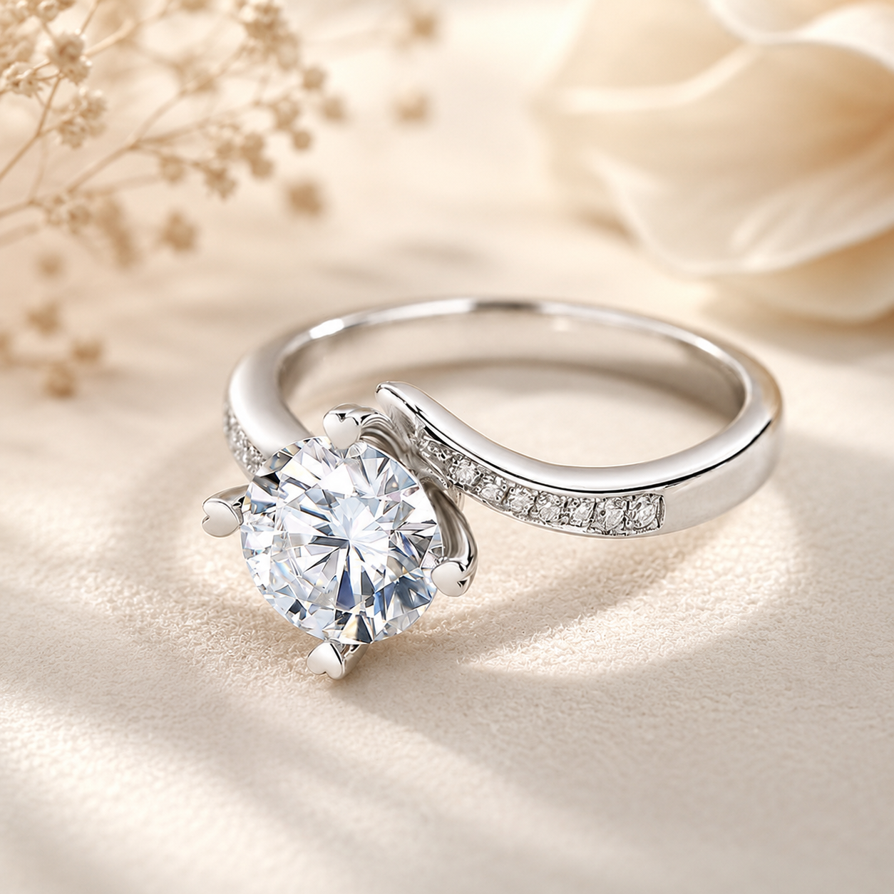 1.5 Carat Moissanite Diamond Ring Heart Shape Prong 925 Sterling Silver