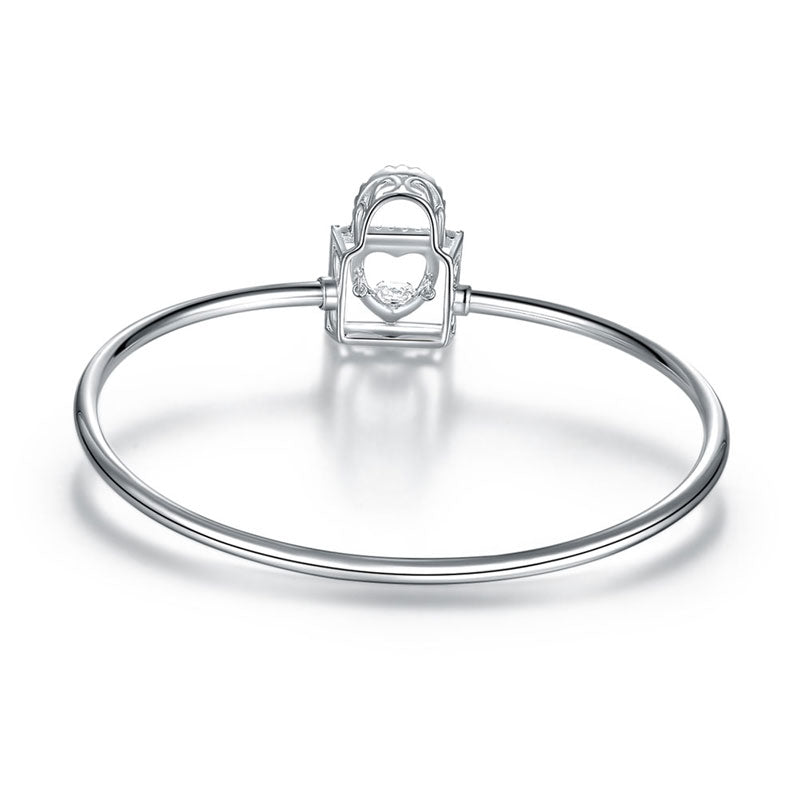 Heart Lock Dancing Stone Bangle Solid 925 Sterling Silver Bridal Bridesmaid Gift - View 6 | SelinJewels