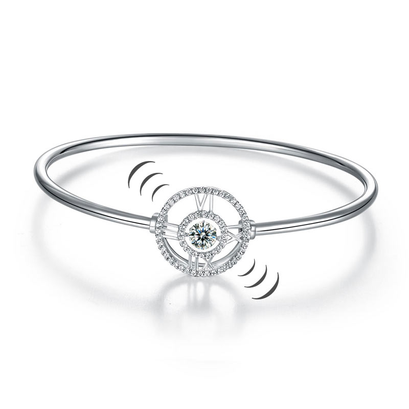 Roman Number Dancing Stone Bangle Solid 925 Sterling Silver for Women | SelinJewels