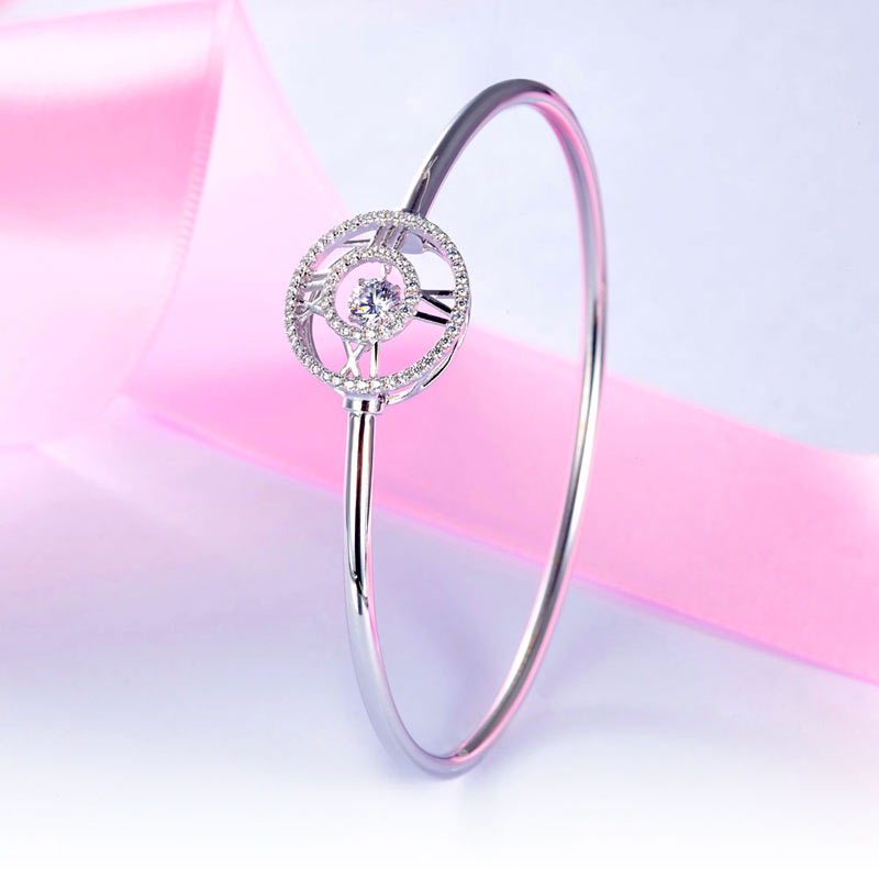 Dancing Stone Cross Bangle Solid 925 Sterling Silver Bridal Wedding - View 5 | SelinJewels