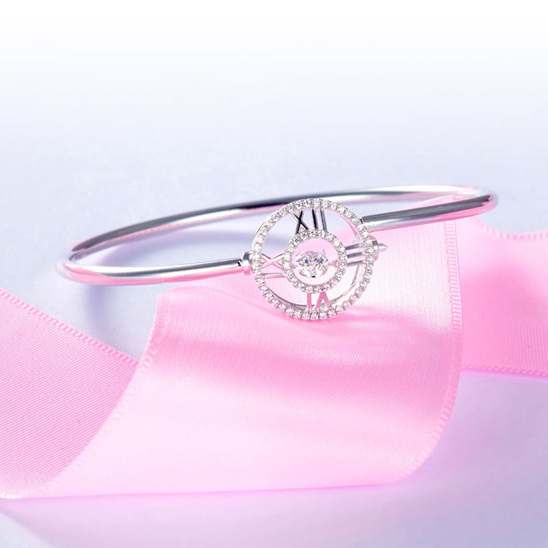 Dancing Stone Cross Bangle Solid 925 Sterling Silver Bridal Wedding - View 7 | SelinJewels