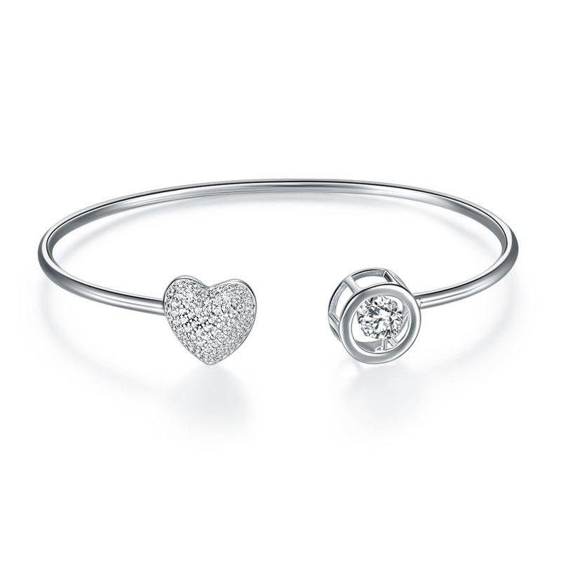 Dancing Stone Heart Bangle Solid 925 Sterling Silver Bridal Wedding - View 5 | SelinJewels