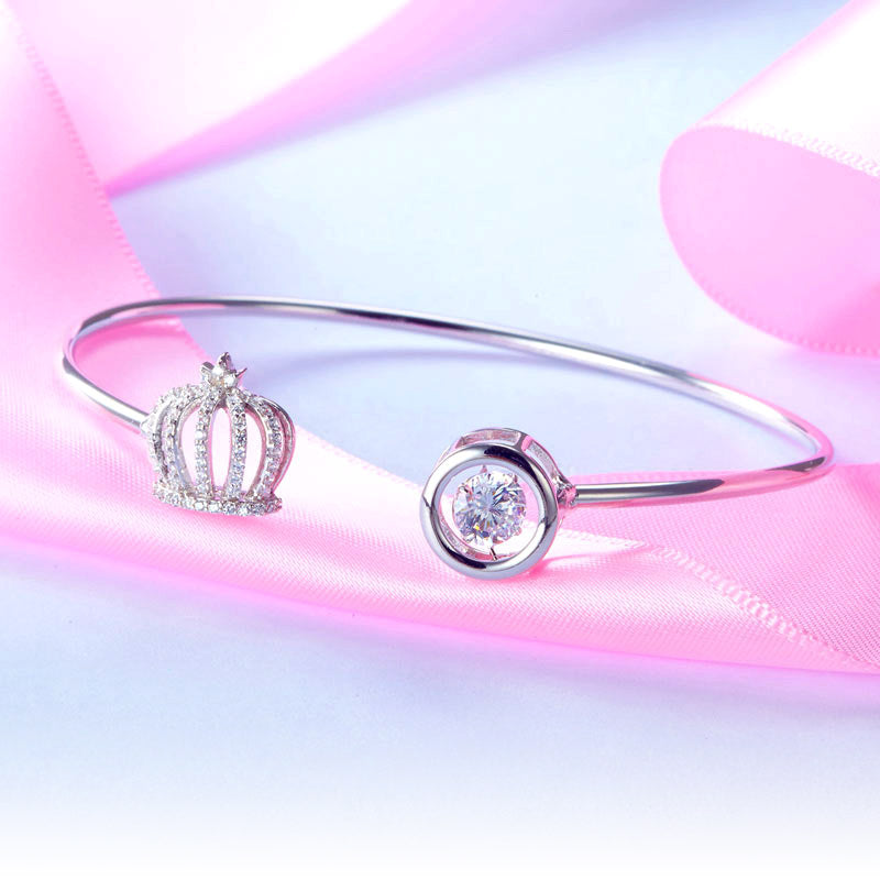 Dancing Stone Crown Bangle Solid 925 Sterling Silver Bridal Wedding - View 3 | SelinJewels