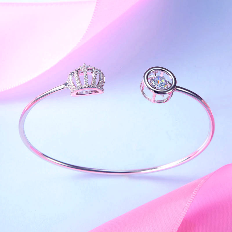 Dancing Stone Crown Bangle Solid 925 Sterling Silver Bridal Wedding - View 4 | SelinJewels