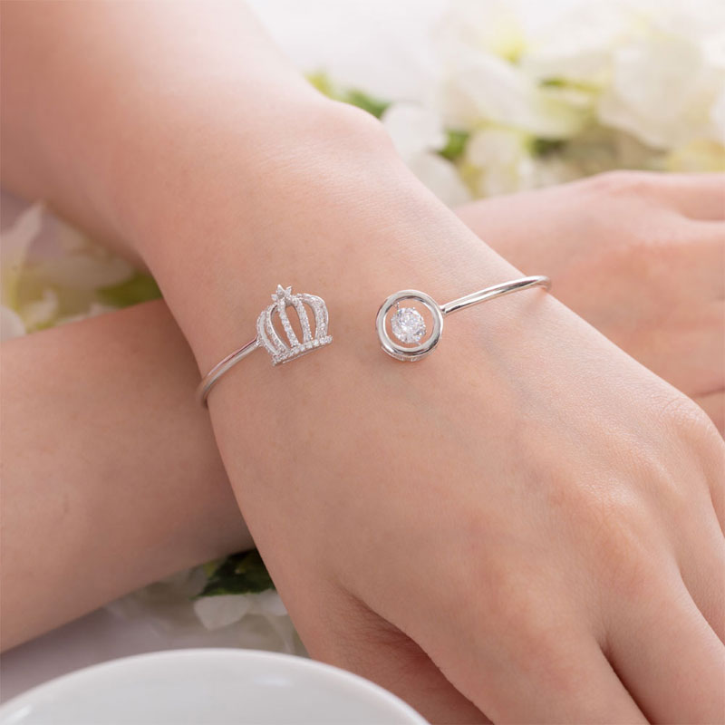Dancing Stone Crown Bangle Solid 925 Sterling Silver Bridal Wedding - View 5 | SelinJewels