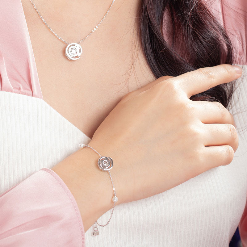 Moissanite Pearl Dancing Stone Bracelet 925 Silver - Side View | SelinJewels