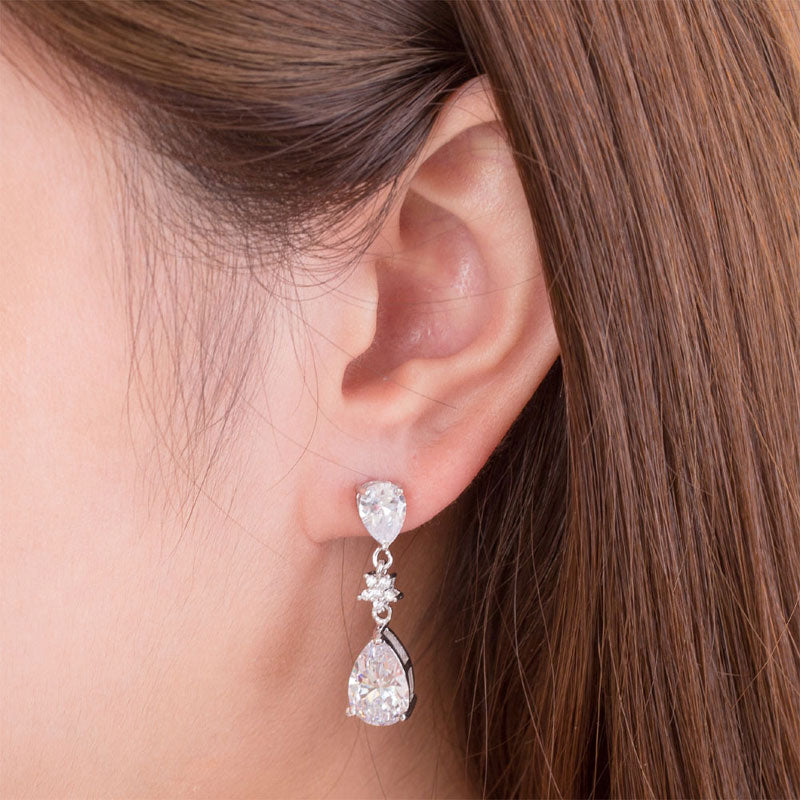 925 Sterling Silver Dangle Bridal Wedding Bridesmaid Earrings 3.5 Carat - View 2 | SelinJewels