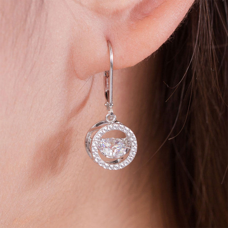 Dancing Stone Dangle Drop Earrings 925 Sterling Silver Wedding Gift - View 2 | SelinJewels