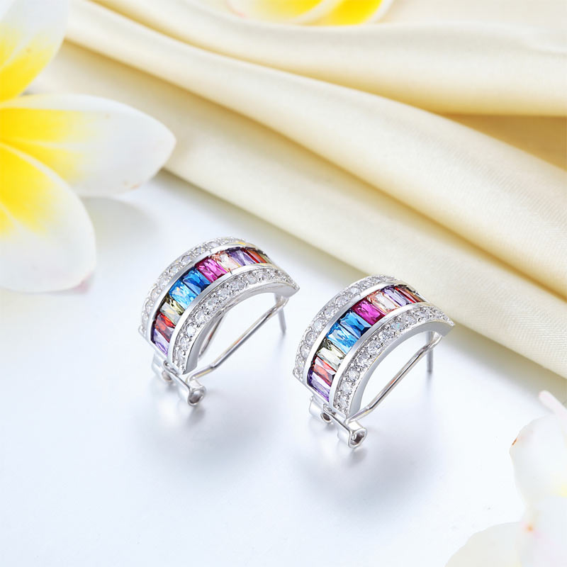 Multi-Color Stones 925 Sterling Silver Earrings Jewelry - View 6 | SelinJewels