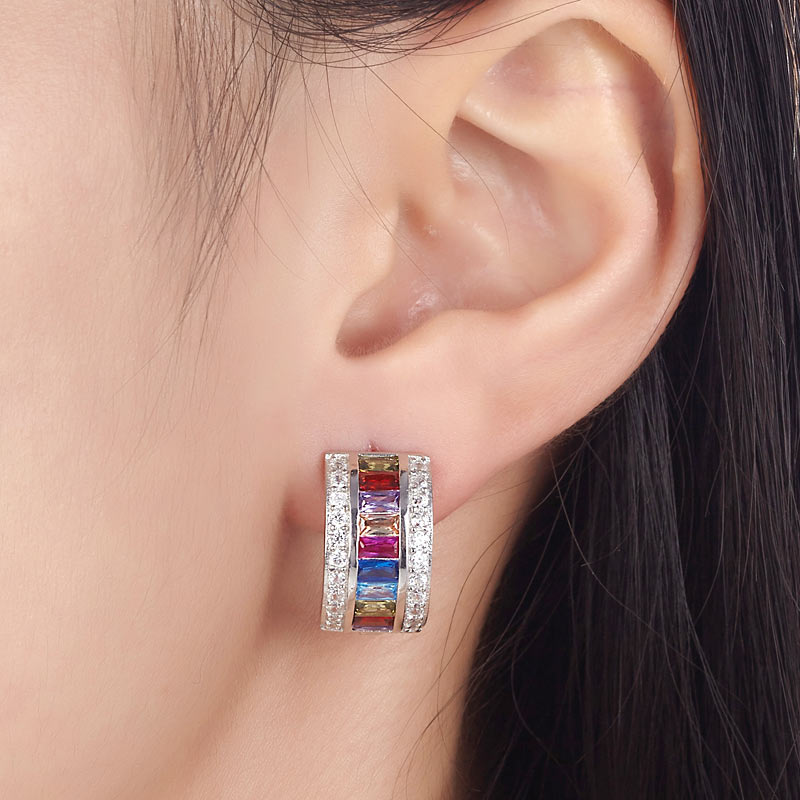 The Prisma Set - multi-color earrings model view