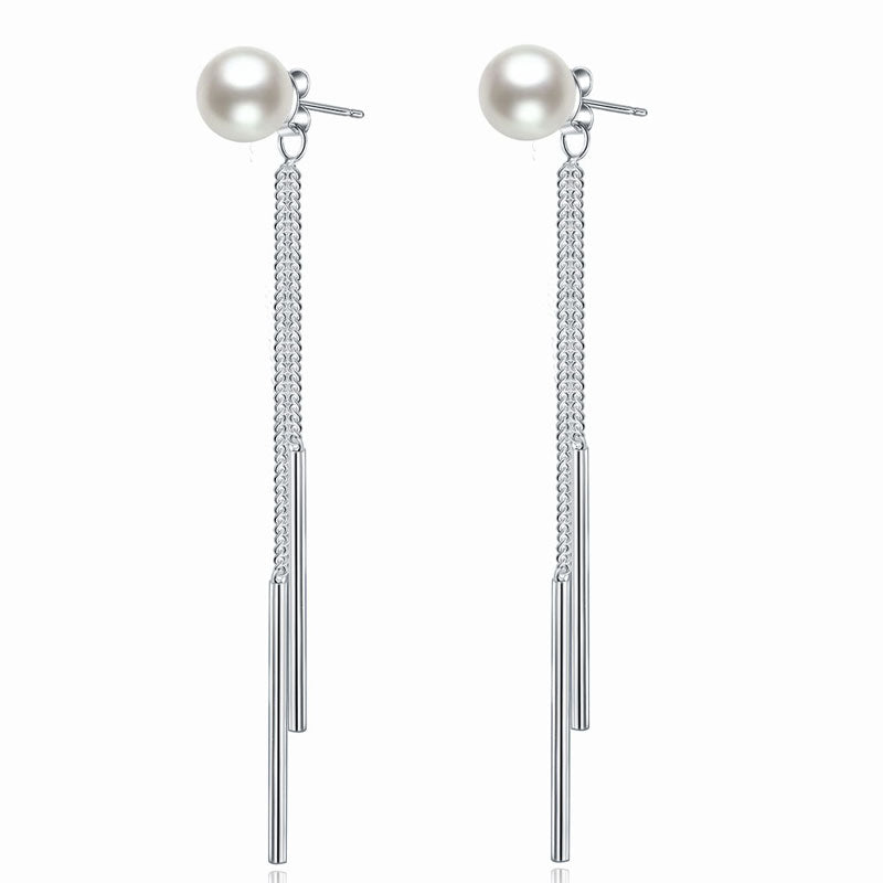Drop Bridal Wedding 925 Sterling Silver Simulated Pearl Earrings Bridesmaid Jewelry - View 3 | SelinJewels