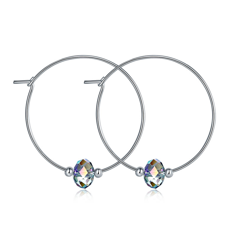 Top Quality 925 Sterling Silver Hoop Earrings AB Austrian Crystal Party Birthday Gift | SelinJewels