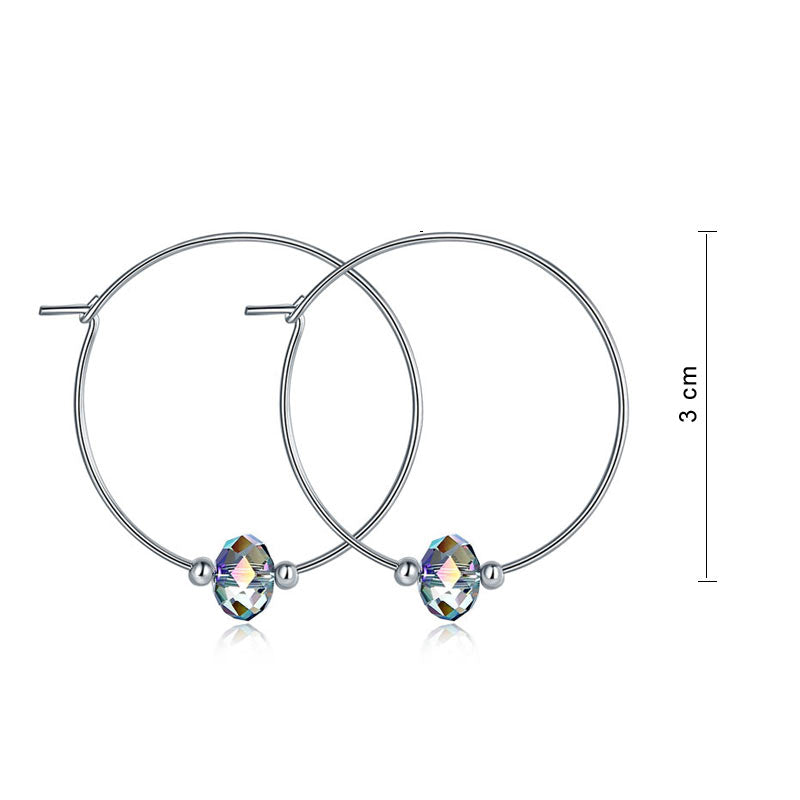 Top Quality 925 Sterling Silver Hoop Earrings AB Austrian Crystal - View 2 | SelinJewels