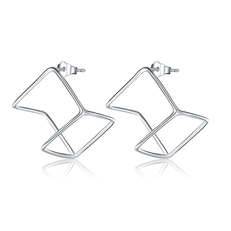 Cube Stud 925 Sterling Silver Earrings Fashion Stylish - View 3 | SelinJewels