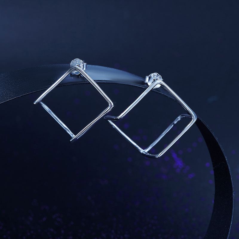 Cube Stud 925 Sterling Silver Earrings Fashion Stylish - View 5 | SelinJewels