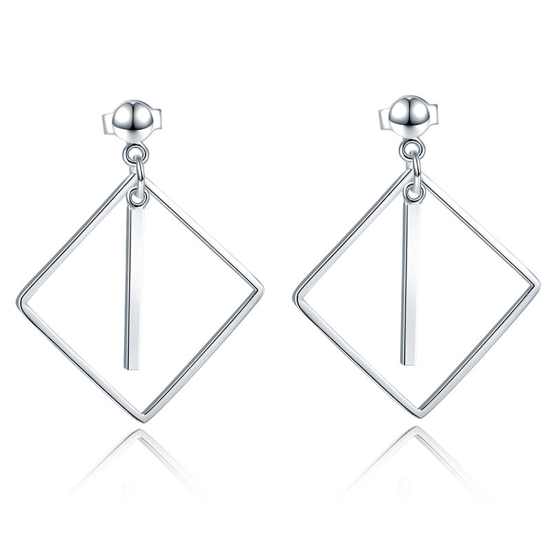 925 Sterling Silver Earrings Dangle Square Fashion Stylish - View 3 | SelinJewels