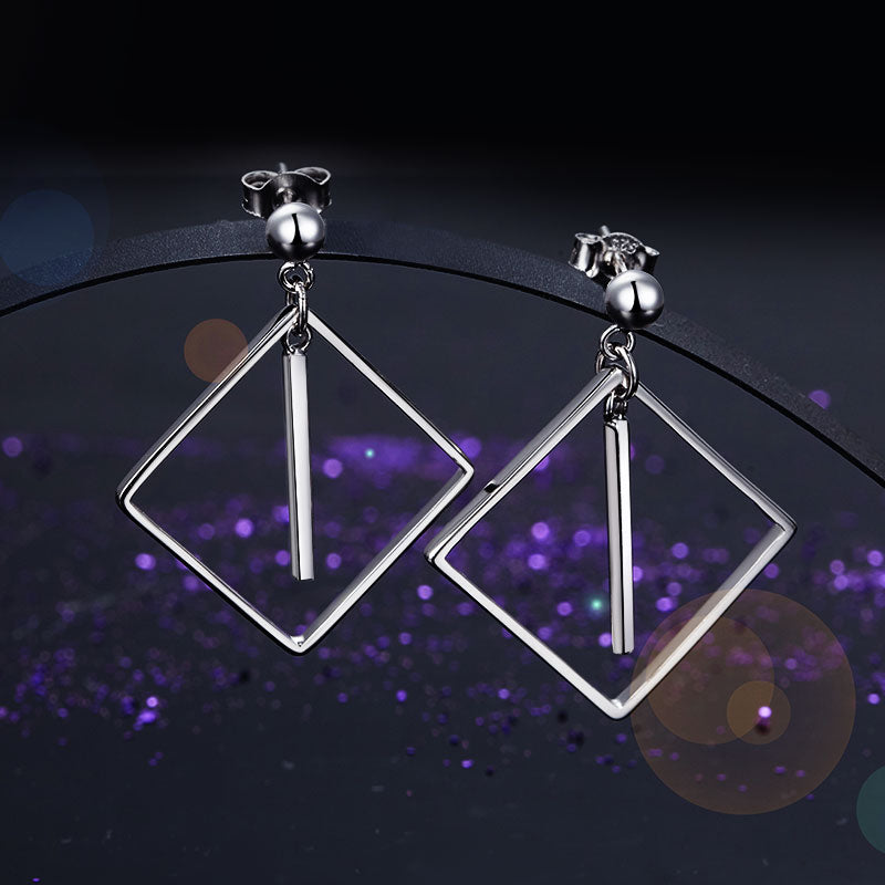 925 Sterling Silver Earrings Dangle Square Fashion Stylish - View 5 | SelinJewels