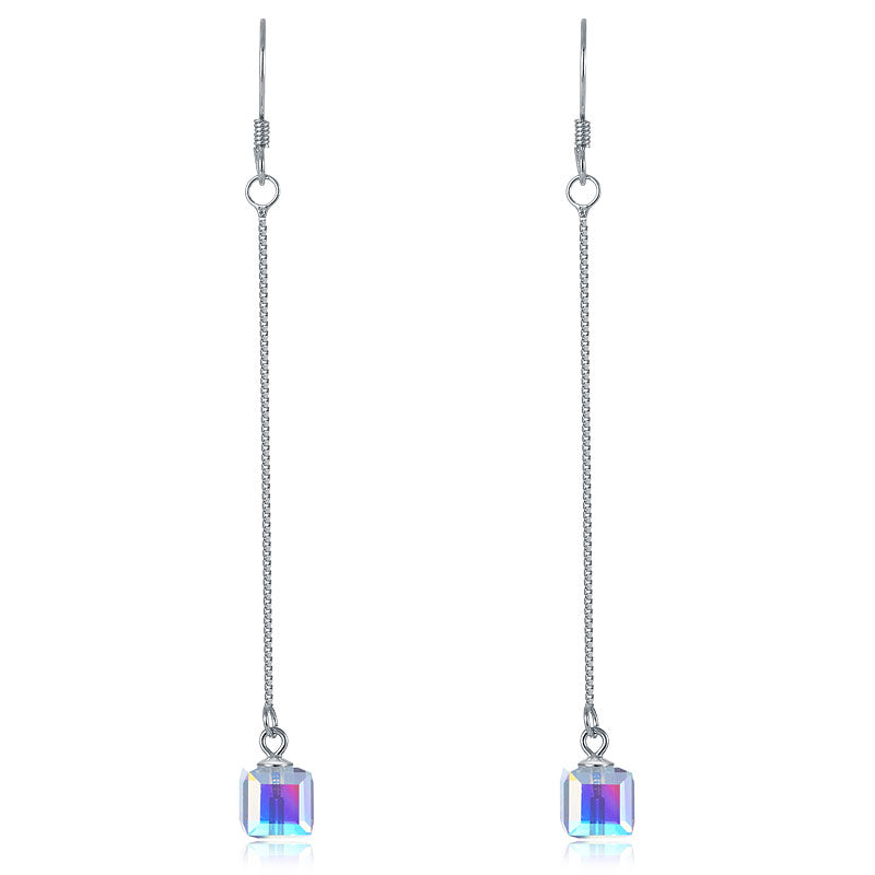 Top Quality Dangle Drop Line 925 Sterling Silver Earrings AB Austrian Crystal - View 3 | SelinJewels