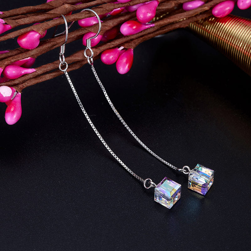 Top Quality Dangle Drop Line 925 Sterling Silver Earrings AB Austrian Crystal - View 2 | SelinJewels