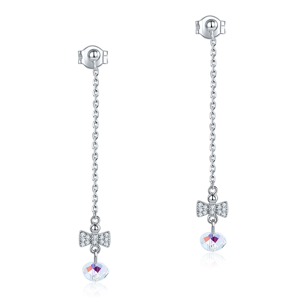 Solid 925 Sterling Silver Drop Dangle Ribbon AB Crystal Earrings - View 4 | SelinJewels