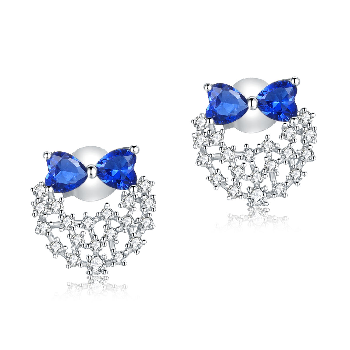 Solid 925 Sterling Silver Stud Earrings Blue Simulated Diamonds | SelinJewels