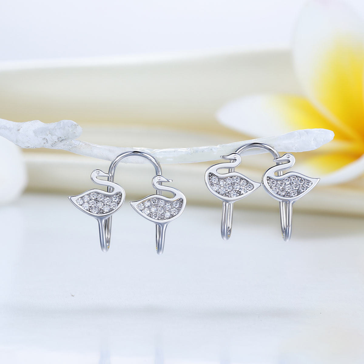 The Odette Set - swan clip-on earrings detail view