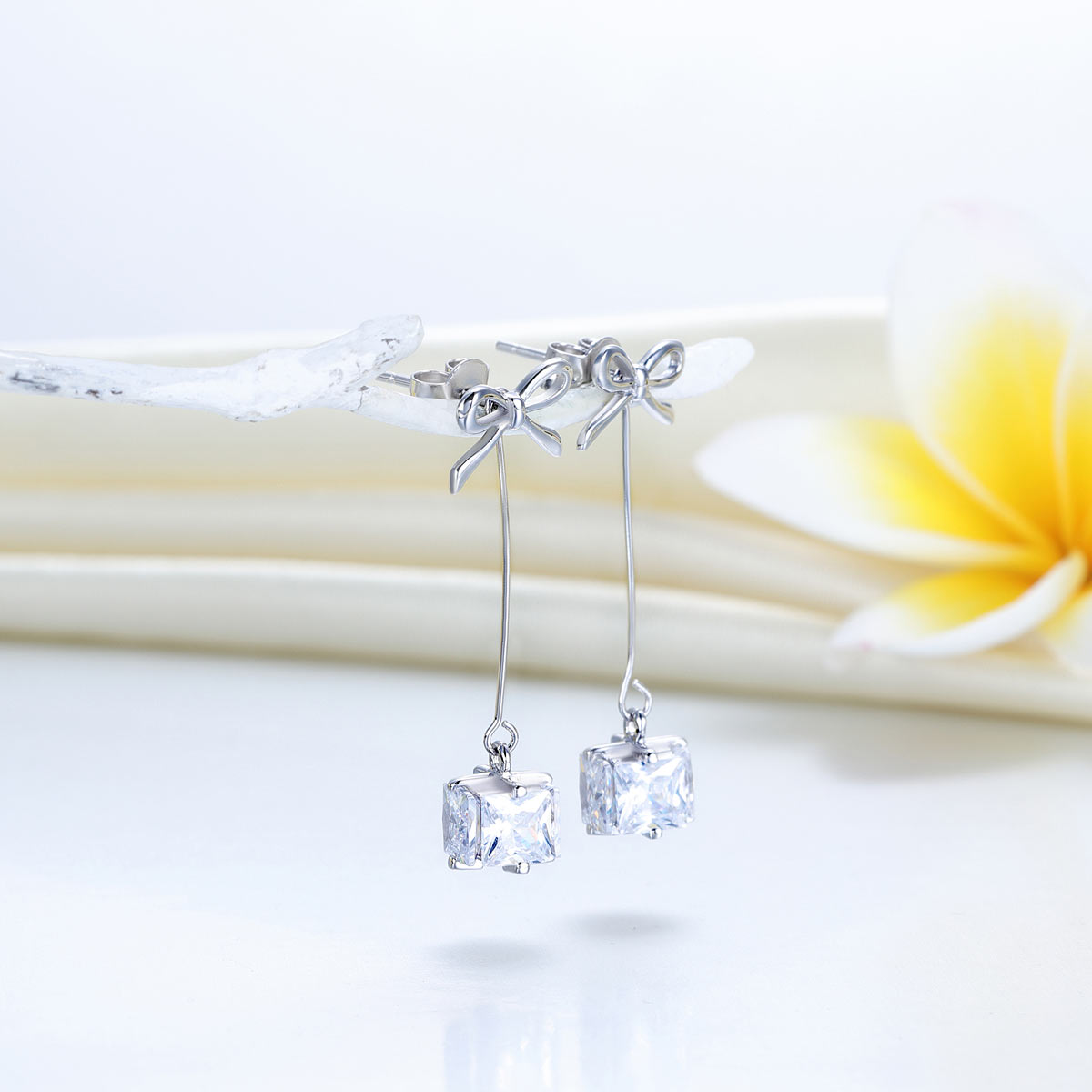 Solid 925 Sterling Silver Bowknot Earrings Dangle Drop Simple Elegant - View 2 | SelinJewels