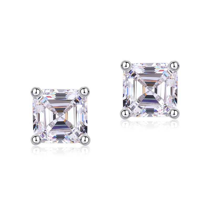 Asscher Cut Simulated Diamond Stud Earrings - View 3 | SelinJewels