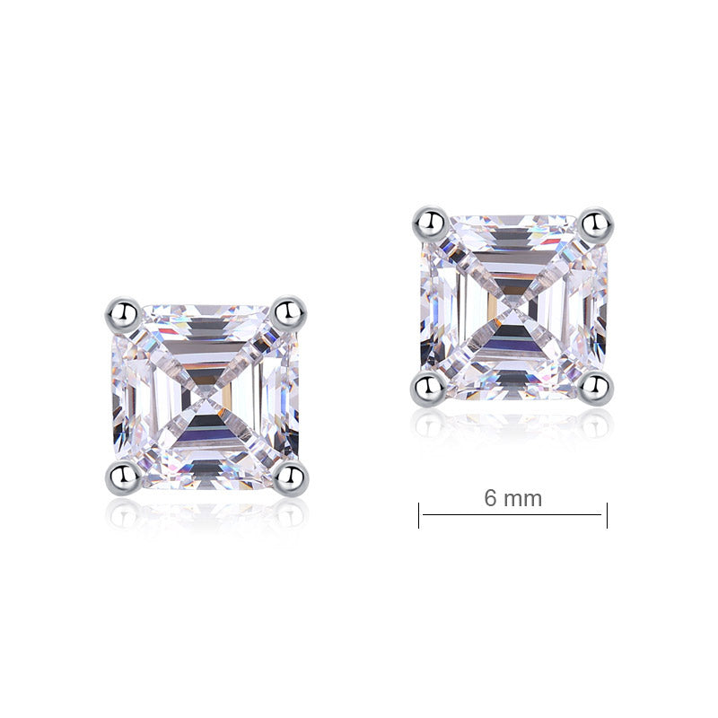 Asscher Cut Simulated Diamond Stud Earrings - View 6 | SelinJewels