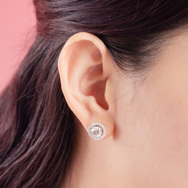1ct Moissanite 4 Prong Stud Earrings Silver - Angle View | SelinJewels