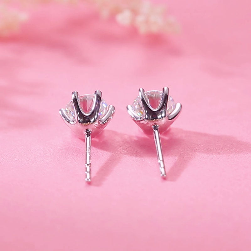 0.5ct Moissanite 6 Prong Stud Earrings Silver - Wear View | SelinJewels