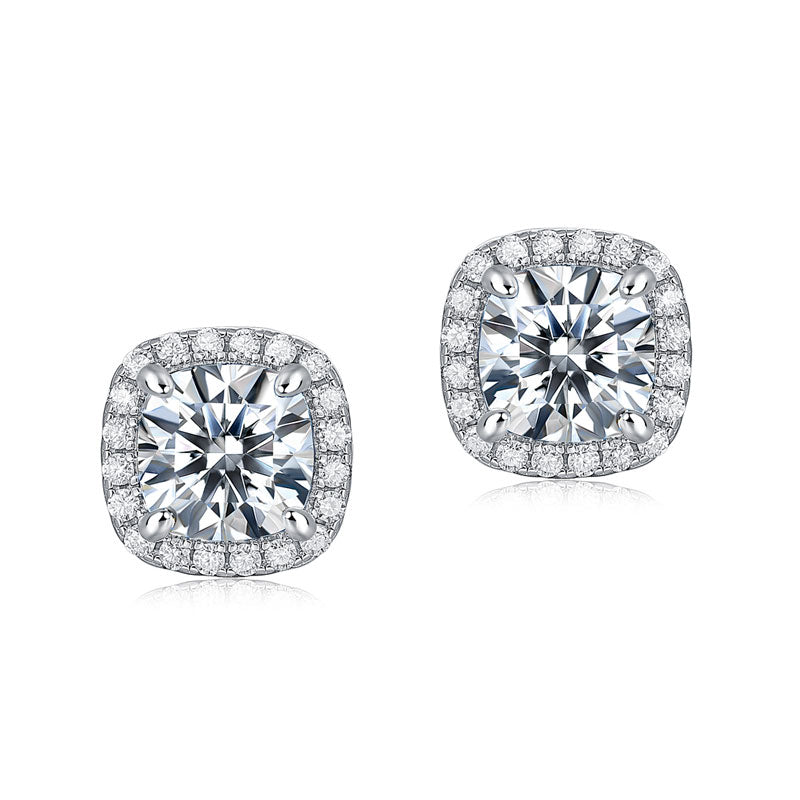 The Astoria Set - cushion moissanite earrings wear view