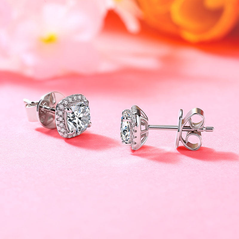 0.6ct Cushion Cut Moissanite Stud Earrings - Angle View | SelinJewels