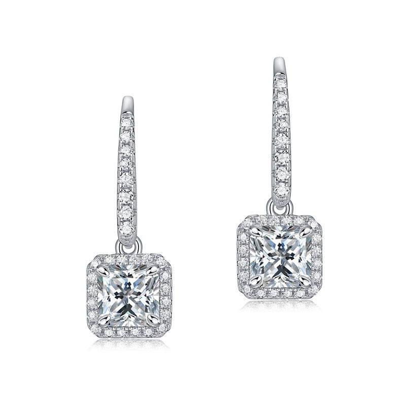 The Regent Set - princess cut moissanite earrings wear view