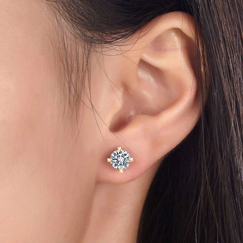 1ct Moissanite Heart Prong Rose Gold Earrings - Side View | SelinJewels