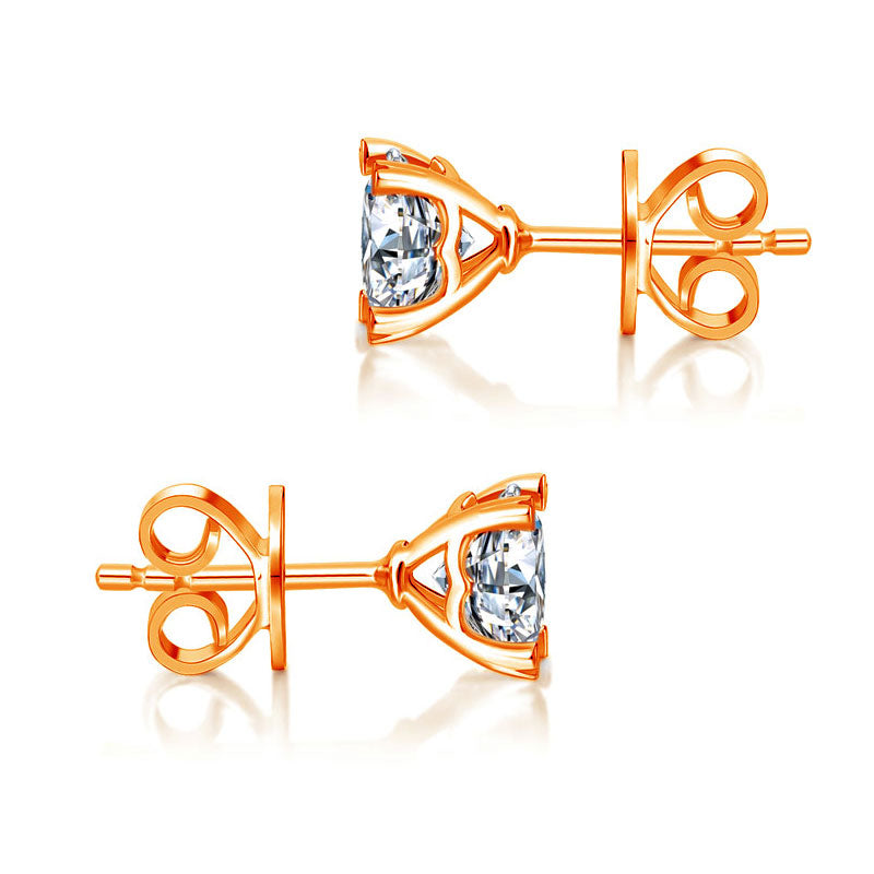 1ct Moissanite Heart Prong Rose Gold Earrings - Detail View | SelinJewels