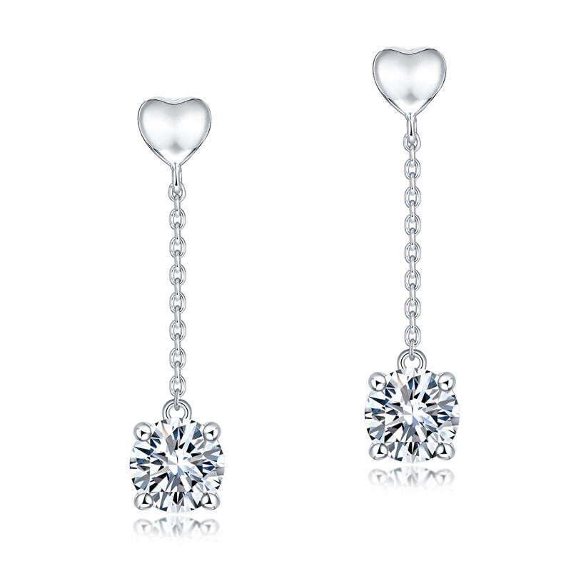 1ct Moissanite Dangle Earrings Silver - Side View | SelinJewels