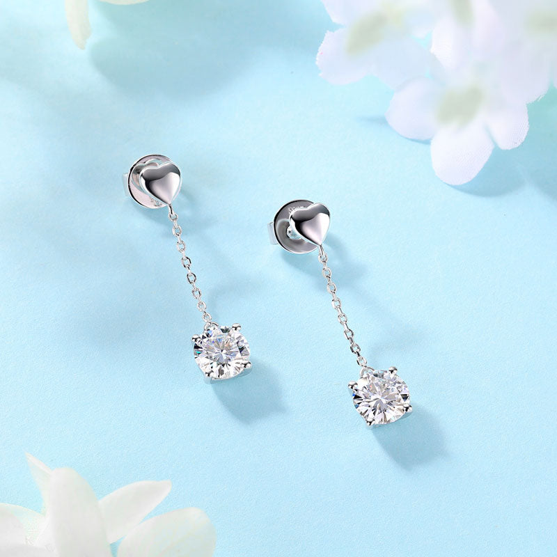 1ct Moissanite Dangle Earrings Silver - Close Up | SelinJewels