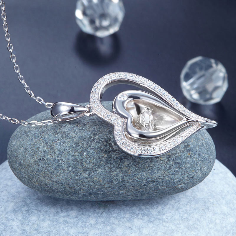 Dancing Stone Heart Pendant Necklace Wedding - View 5 | SelinJewels