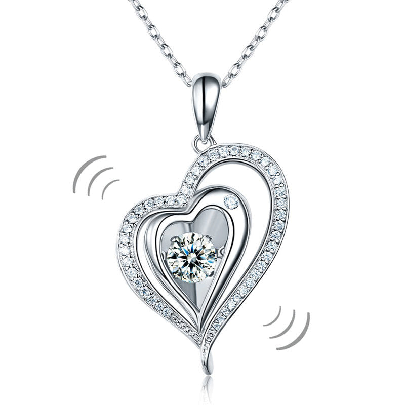 Dancing Stone Heart Pendant Necklace 925 Sterling Silver Wedding Gift | SelinJewels
