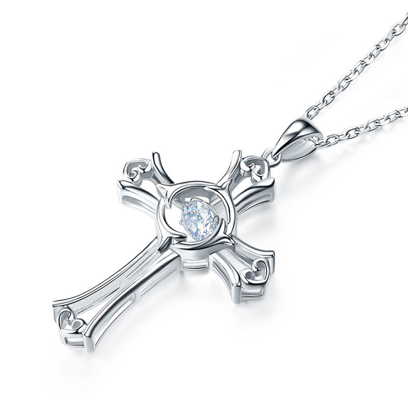 Dancing Stone Heart Cross Pendant Necklace - View 4 | SelinJewels