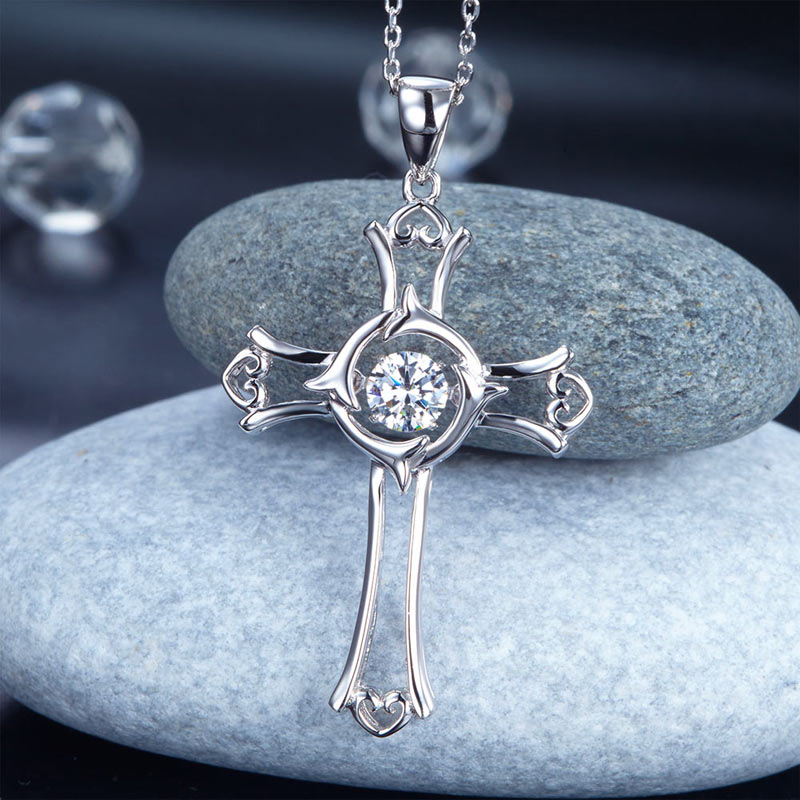 Dancing Stone Heart Cross Pendant Necklace - View 3 | SelinJewels