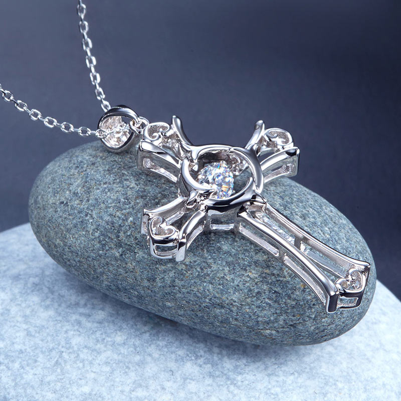 Dancing Stone Heart Cross Pendant Necklace - View 5 | SelinJewels